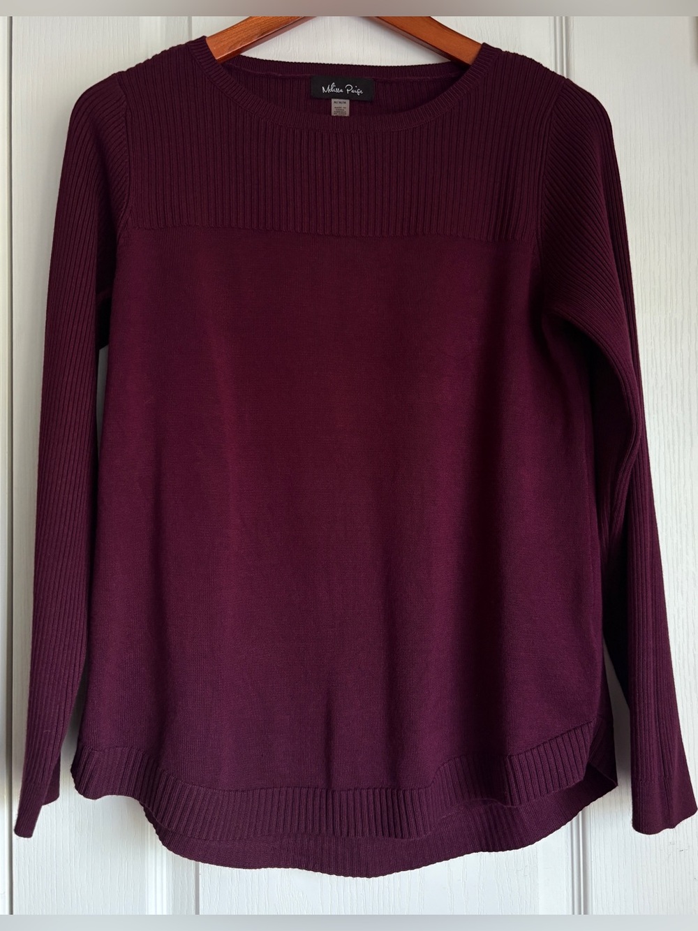 Melissa Paige Burgundy Ribbed Boat Neck Sweater - Size M Casual Chic